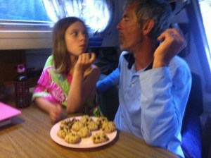 NIck and Georgia having a pre bed cookie feast